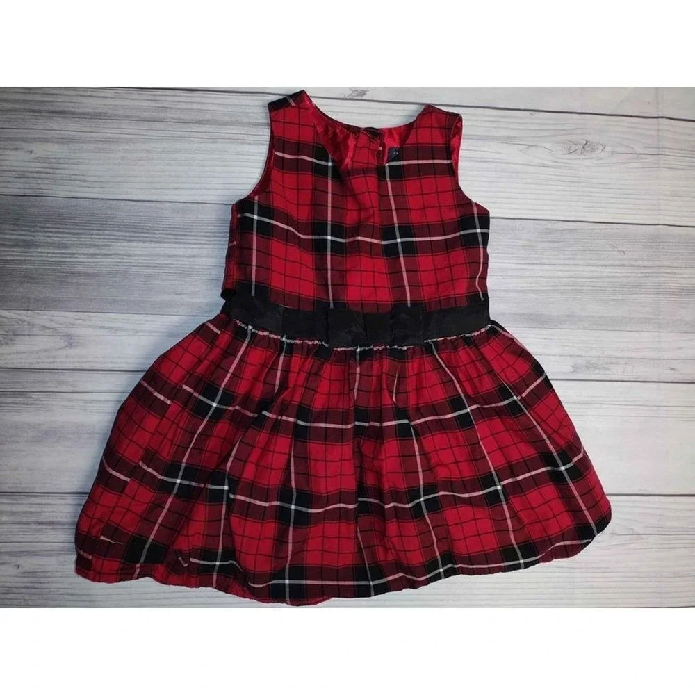 The Childrens Place Red Plaid Sleeveless Dress Girls Size 3T Button Back